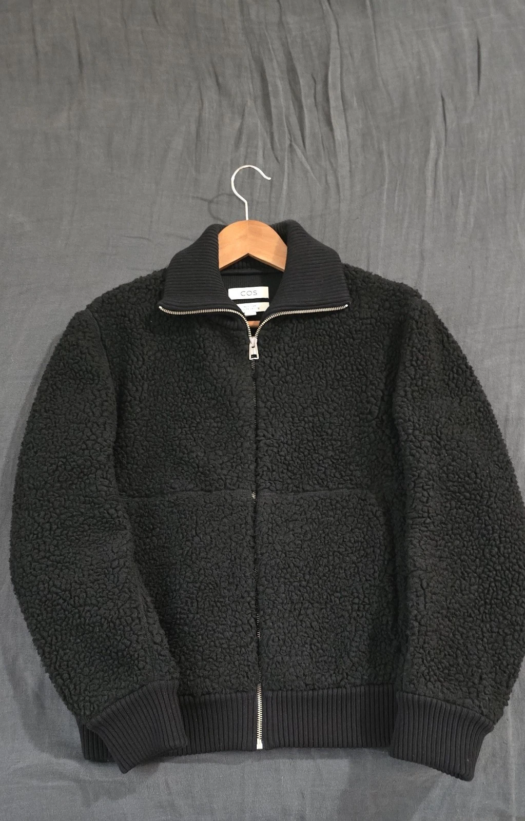 COS Men's Black Teddy Jacket W/ Funnel Neck