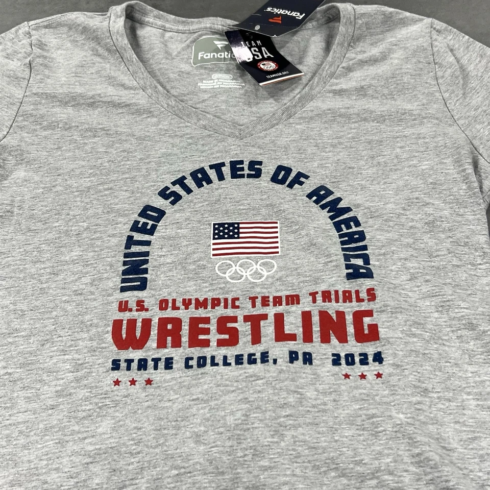 Camisa de lucha libre de los Juegos Olímpicos de Estados Unidos para mujer pequeña gris equipo pruebas polar algodón camiseta Foto 3 de 4