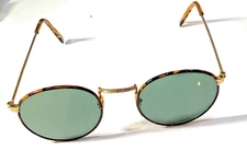 OPTEK SUNGLASSES Round  TORTOISE SHELL Green Glass Lens VTG Taiwan GOLD Hardware