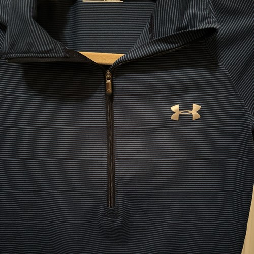 Under Armour XS Blue With Black Stripes Semi Fitted Half Zip - Picture 2 of 12