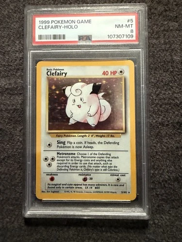 1999 Pokémon Base Set Unlimited Clefairy Holo 5/102 PSA 8 Near Mint