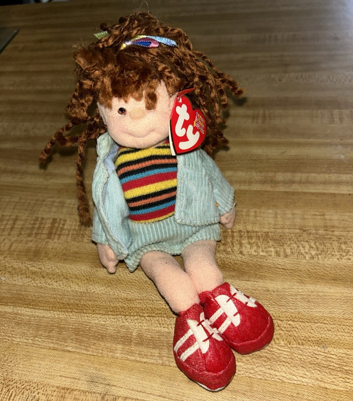 Ty Beanie Kids Sammie Plush Doll Brown Yarn Hair Red Shoes Retired 1999 MPN
