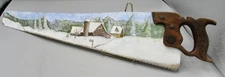 Hand Painted Winter Farm Scene on Antique Disston & Sons D-8 Saw 27 Inch