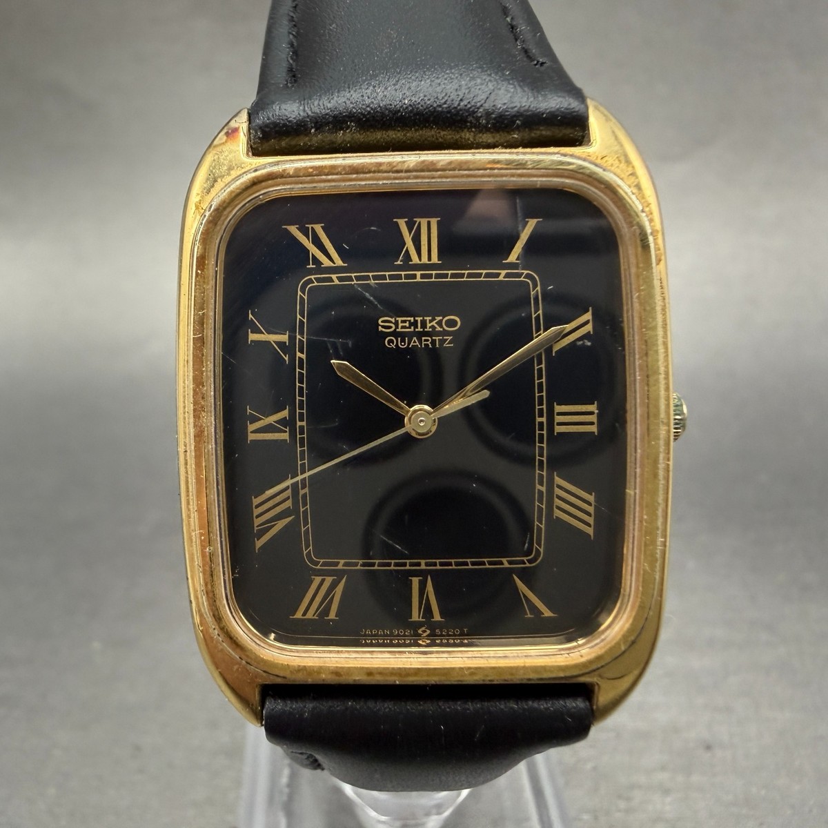 Seiko Watch Men 28mm Black Dial Gold Tone Rectangle 9021-5170 New