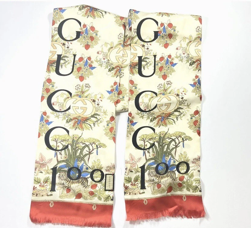 Écharpe florale authentique Gucci #692033 100 % soie, 70 pouces X 8 », neuve avec étiquettes