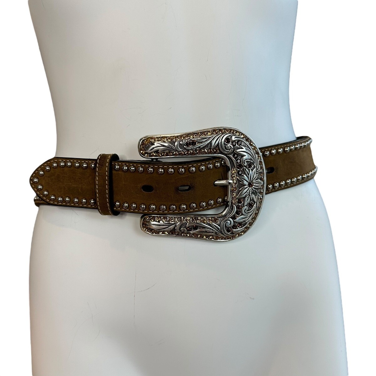 Nocona Ladies 1 1/2 Inch Calf Hair Belt Brown Oval Concho Nocona Western Womens Belt Conchos Calf Hair Rhinestones  main image 2
