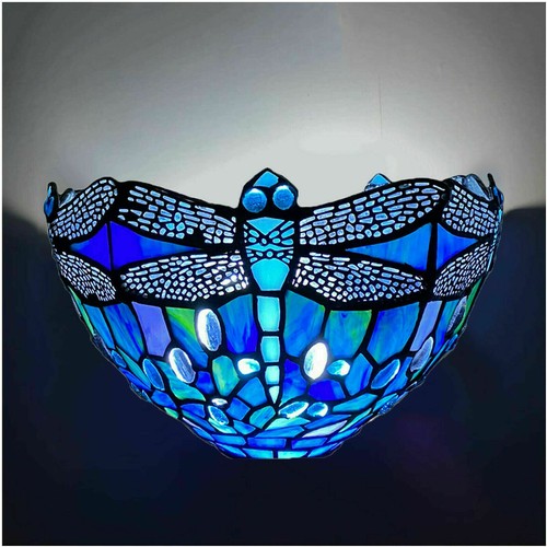 Tiffany Style Multicolor Wall Light Sconce 12" Uplighter Shade Stained Glass E27 - Picture 19 of 54