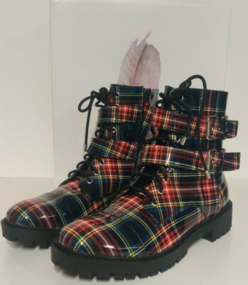 Jessica Simpson Kerina Blue Combo Academy Plaid Combat