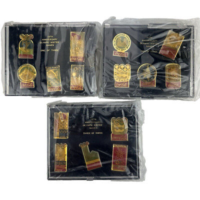 Complete Coca-Cola 15th Anniversary Olympic Winter Games Pin Sets 1,2,3 NIB