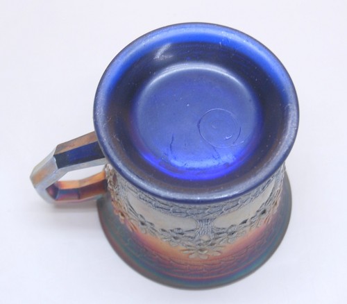 Vintage Fenton Carnival Glass Orange Tree Cobalt Blue Inside Mug 3-1/2" Tall - Picture 6 of 6