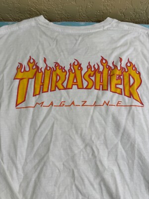 VANS x Thrasher Magazine Long Sleeve White Skate T Shirt Medium