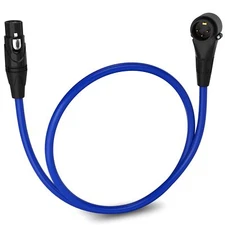 LyxPro 1.5 Feet Right Angle XLR Microphone Cable, Male to Female Cable - Blue