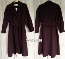Zara Wine-coloured Wool Blend Handmade Belted Coat Size M
