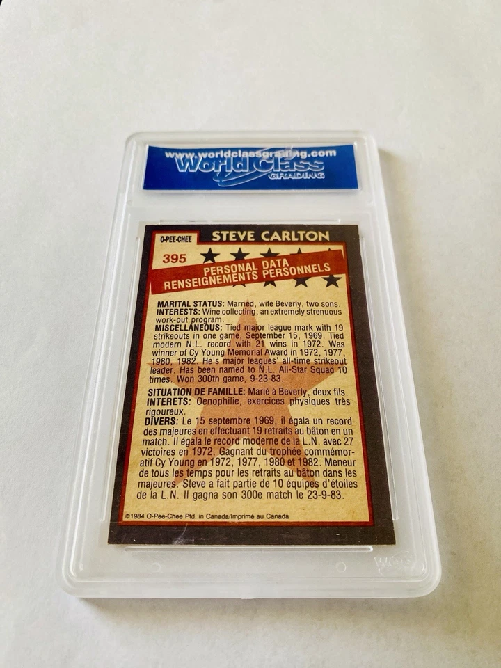 1984 O-Pee-Chee Steve Carlton WCG 10 Gem Mint #395 Philadelphia Phillies HOF AS - Image 2 of 2