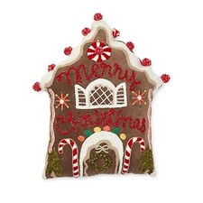 Two's Company gingerbread house hand embroidered Christmas pillow nwt New
