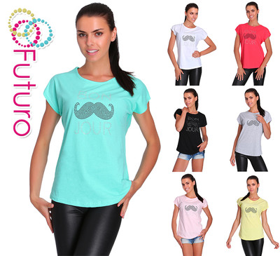 Lässiges Strass T-Shirt Bonjour Print Kurzarm Alltag Größen 8-14 FB216