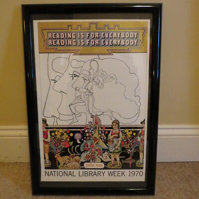 PETER MAX VINTAGE POSTER----  NATIONAL LIBRARY WEEK --1970-  FRAMED -13 '' X 19 ''