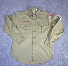 VINTAGE Boy Scouts Of America Shirt Boys Size 16 Reg Green With Uncommon Patches