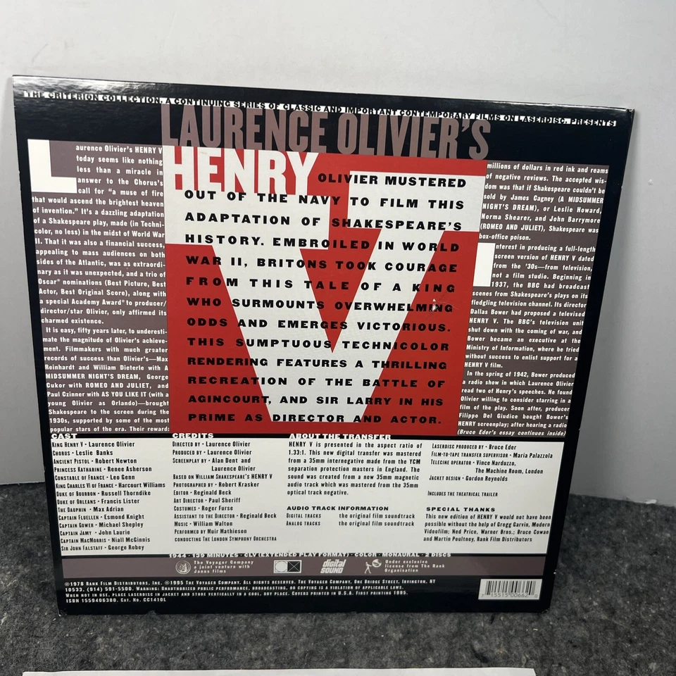 CRITERION COLLECTION LD #258 -  Henry V (1944) US 1995 Laurence Olivier Foto 2 de 4