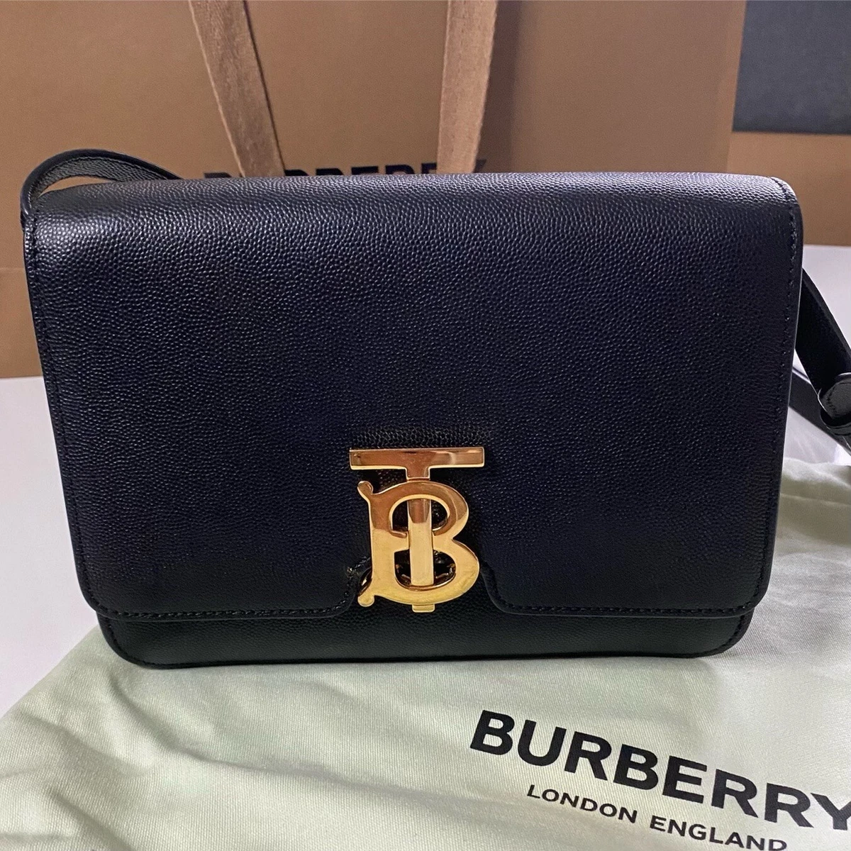 Burberry Small Grainy Leather TB Bag Black