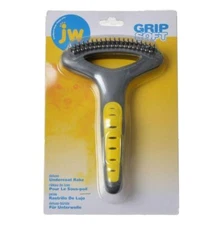 Pet Company GripSoft Double Row Undercoat Rake Dog Brush, Black, Yellow, 1