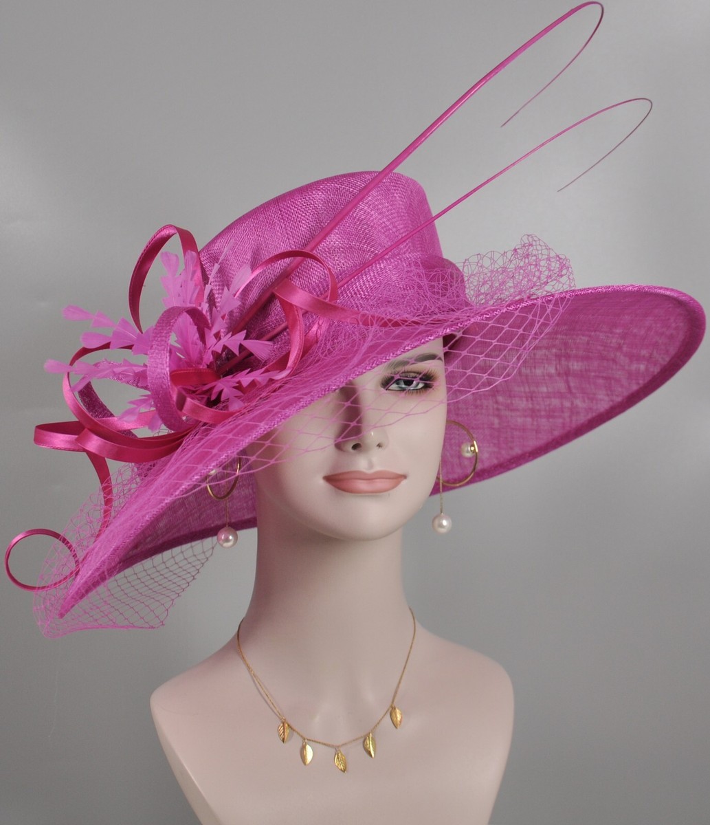 Women’s Fuchsia Wide-Brim Decorative Felt Hat with Feather Trim horse bit band Fuchsia Fedora Hat - Etsy main image 4