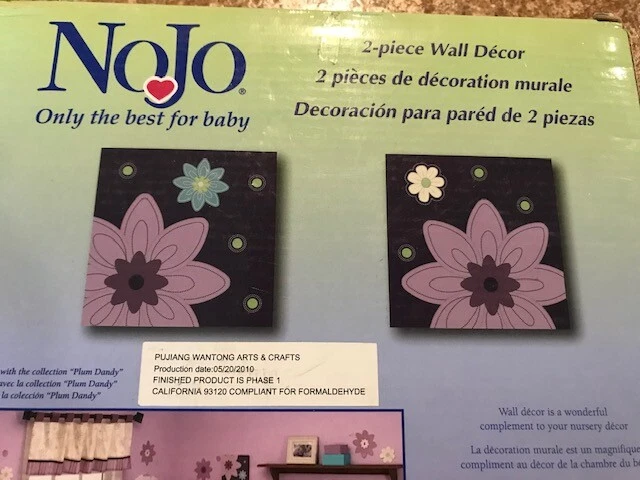 NOJO Plum Dandy 2 peças arte em lona decoração de parede 10" X 10" cada novo com etiquetas frete rápido - Imagem 2 de 3