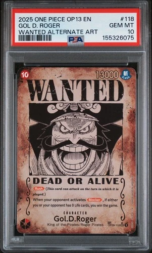 Op13 Gol.D.Roger OP09-118 Carrying on His Will Secret Rare Foil PSA 10 2025 Eng