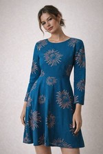LOFT Ann Taylor Teal Coral Sunburst Print Dress Long Sleeve Size 6 NWT