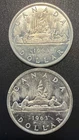 Lot Of 2 1963 - Canada Silver $1 Canadian Dollars - AU - ASW 1.2 Troy Ounces