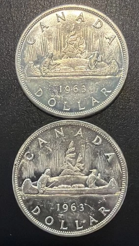Lot Of 2 1963 - Canada Silver $1 Canadian Dollars - AU - ASW 1.2 Troy Ounces