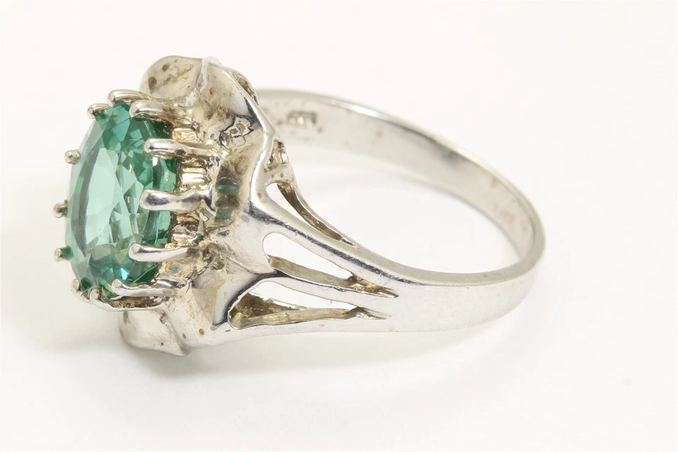 Vintage Sterling Silver Small Synthetic Paraiba Tourmaline Ring Sz4.75/5 - Image 4 of 4