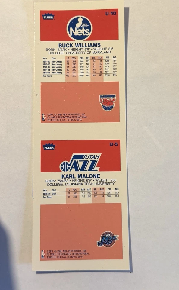 Metal Decade of Excellence 1996 2 tarjetas ¡panel sin cortar! Karl Malone & Buck Williams  Foto 2 de 2