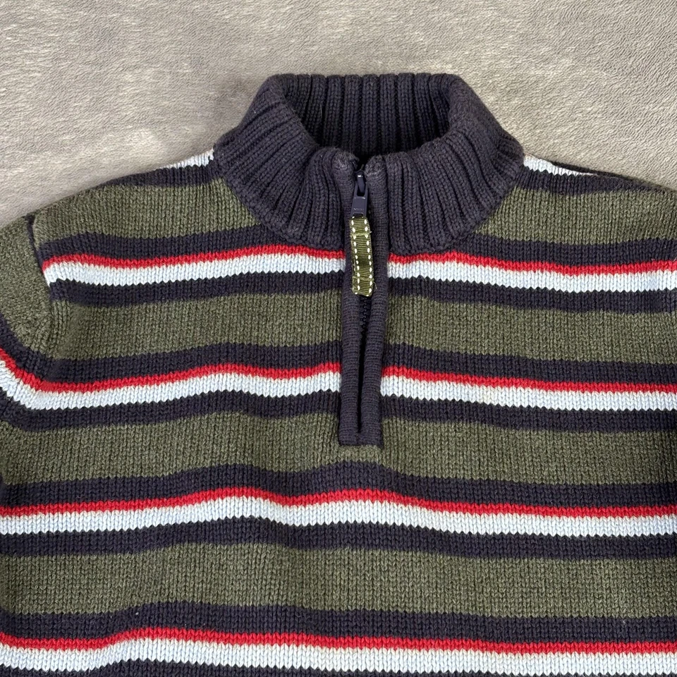 Suéter Lands' End Niños Mediano 10-12 Verde Azul Marino Rayas 1/4 Cremallera Cuello Simulado Algodón Foto 3 de 4