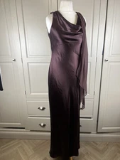 90s Y2K Monsoon Chocolate Brown Maxi Slip Bias Cut Cowl Back Dress UK 10/12