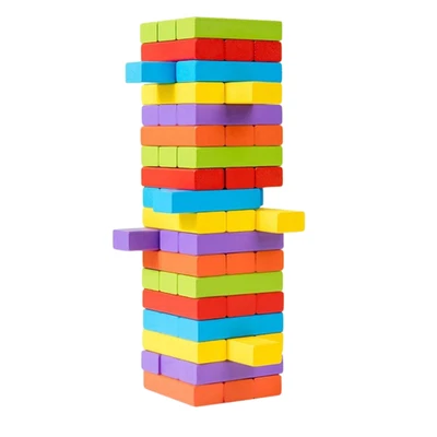 EMKAY ® eMKay® Coloured Large Wooden Tumbling Tower Game 54 Stacking Blocks Kids Toy