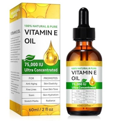 Vitamin E Oil,Natural Vitamin E Oil for Skin 75,000 IU, Organic Pure Vitamins E