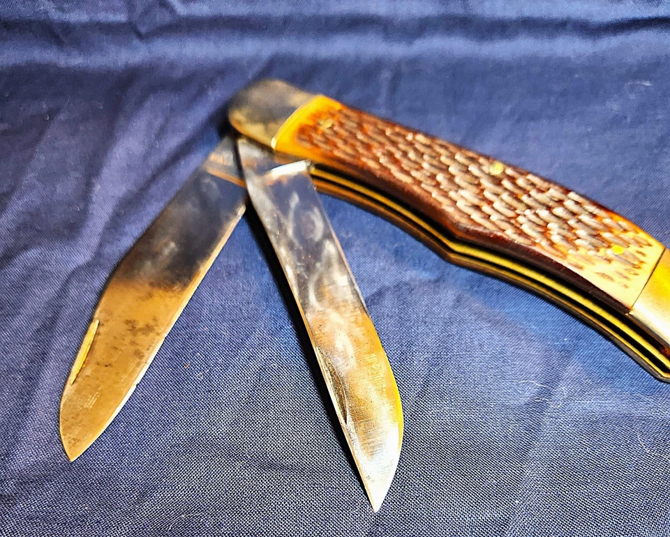 Old Walden Schrade 2 Blade #225H POCKET KNIFE w/Sheath Fine Old Heavy Knife - Image 3 of 4