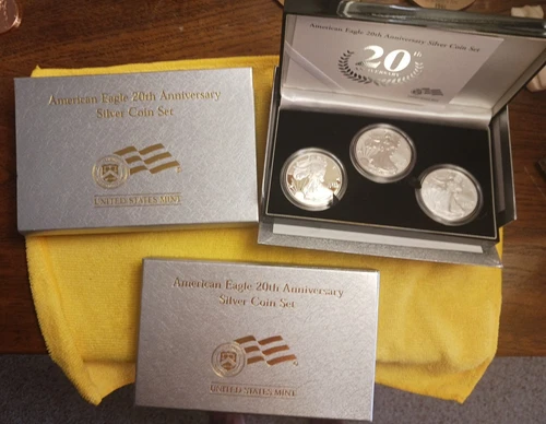 2006 P REVERSE PROOF SILVER EAGLE 3 COIN  20TH ANNIVERSARY SET W BOX/COA