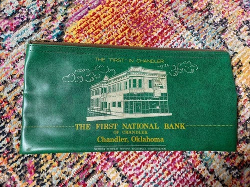 Vintage Bank Deposit Bag Zipper First National Bank Chandler Oklahoma OK