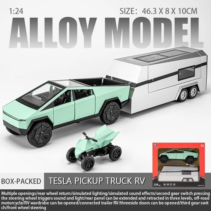 1:32 Tesla Pickup Trailer RV Model Vehicle Alloy Car Model Toy with Sound&Light - Image 3 of 4