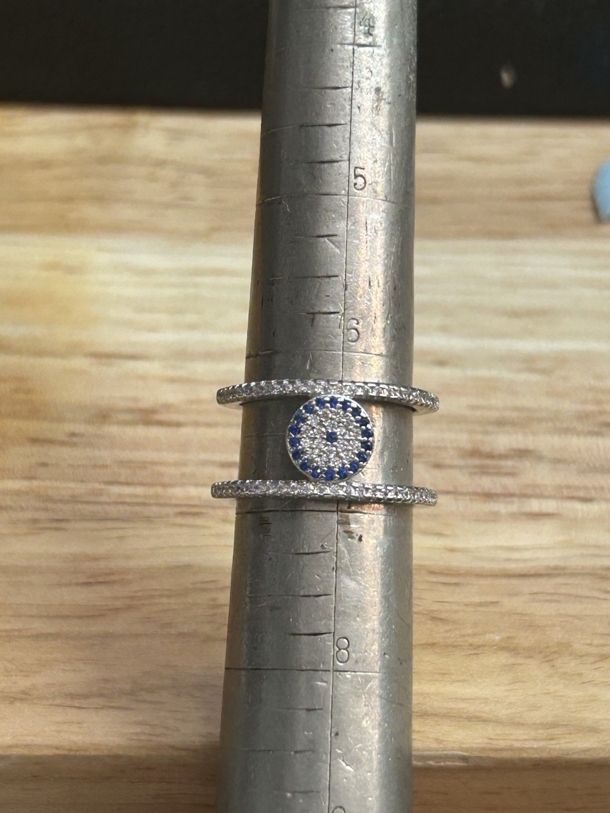 Solid Sterling 925 Silver Ring w/ Blue & White St… - image 1