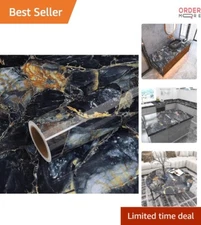 Navy Blue Marble Contact Paper Self-Adhesive Glossy Granite Wallpaper Kitchen...