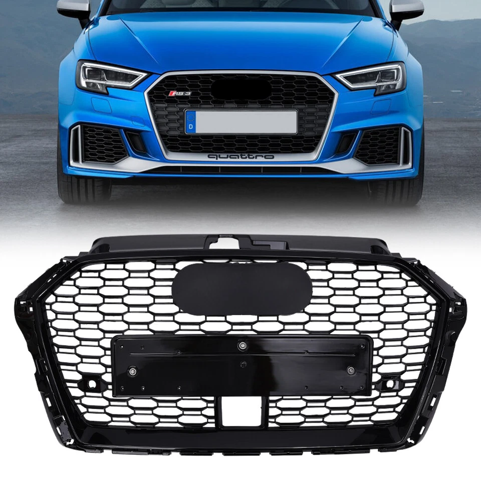 Parrilla delantera estilo panal Quattro para Audi A3 8V RS3 17-20 negro brillante Foto 4 de 4