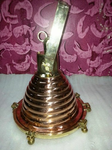 ANTIGUA LÁMPARA WISKA COLGANTE/COLGANTE DE TECHO MARINO DE LATÓN Y COBRE - Imagen 4 de 12