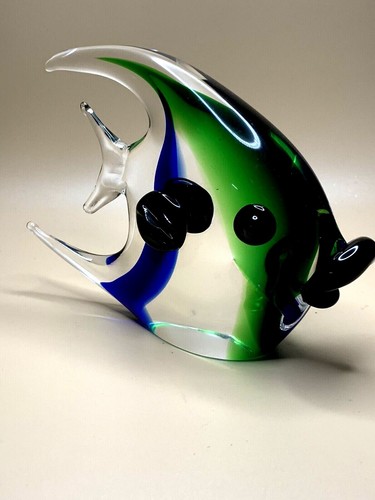 Murano Formia Vetri Di Murano Angel Fish Blue Green Art Glass Paperweight Italy - Picture 5 of 9