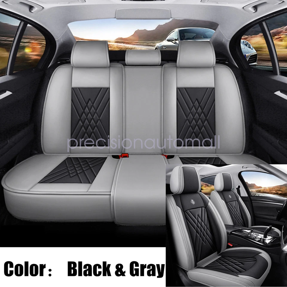 For Toyota PU Leather Car 5-Seat Cover Front & Rear Cushion Black & Gray - Image 3 of 4