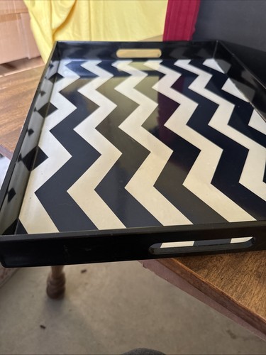 Black And White Zig Zag Stripped Decorative Serving Tray 18.5”X 14” - Picture 6 of 8