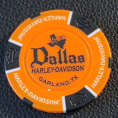DALLAS HD ~ TEXAS (Orange/Blk Garland B&S stamp) Harley Davidson Poker Chip