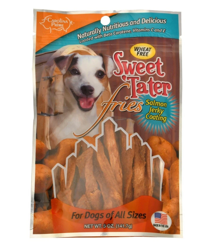 Sweet Tater fries for Dogs Salmon Coated Sweet potato fries pork 5oz